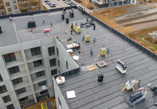 The top of a commercial roof mid renovation from Big River Roofing